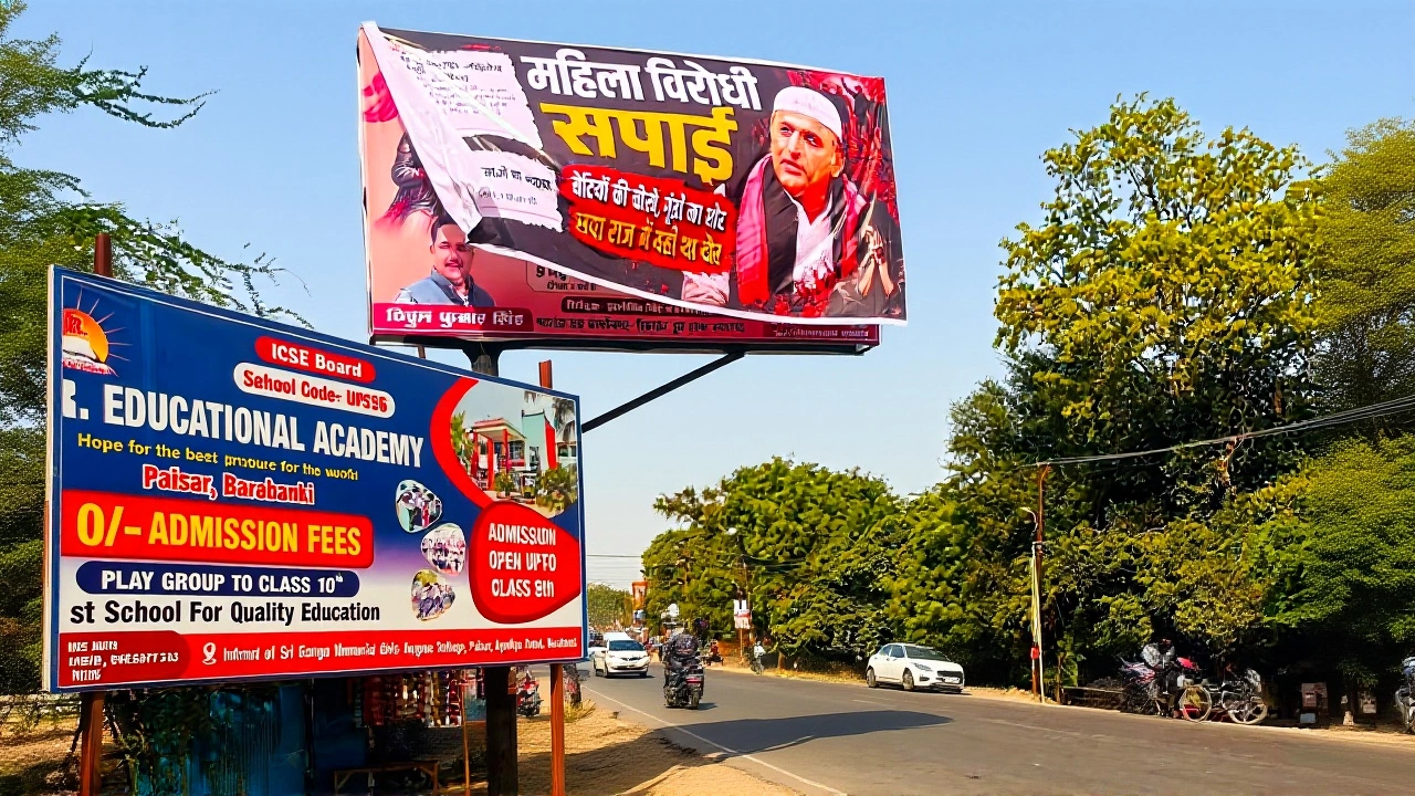 बाराबंकी: महिला विरोधी होर्डिंग पर सपा कार्यकर्ताओं का प्रदर्शन