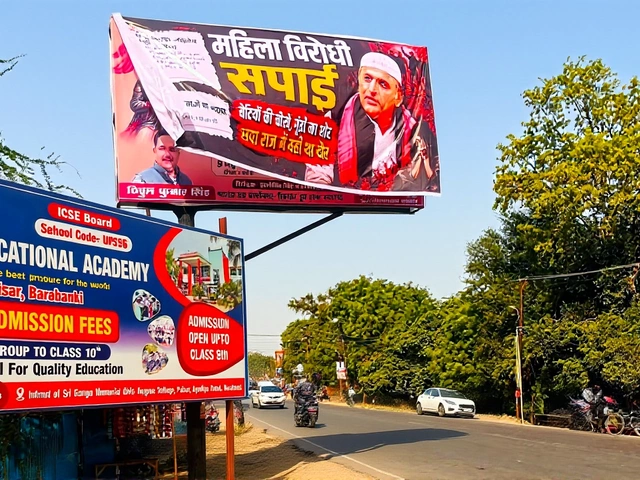 बाराबंकी: महिला विरोधी होर्डिंग पर सपा कार्यकर्ताओं का प्रदर्शन